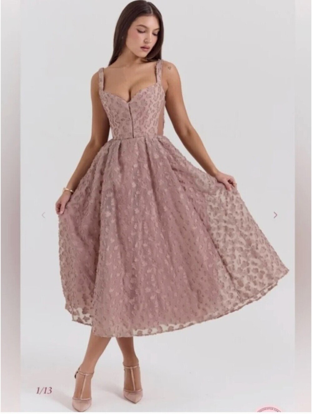 NEW House of CB Lovely Jacquard Sweetheart Midi Dress French Rose sz M #MD2277